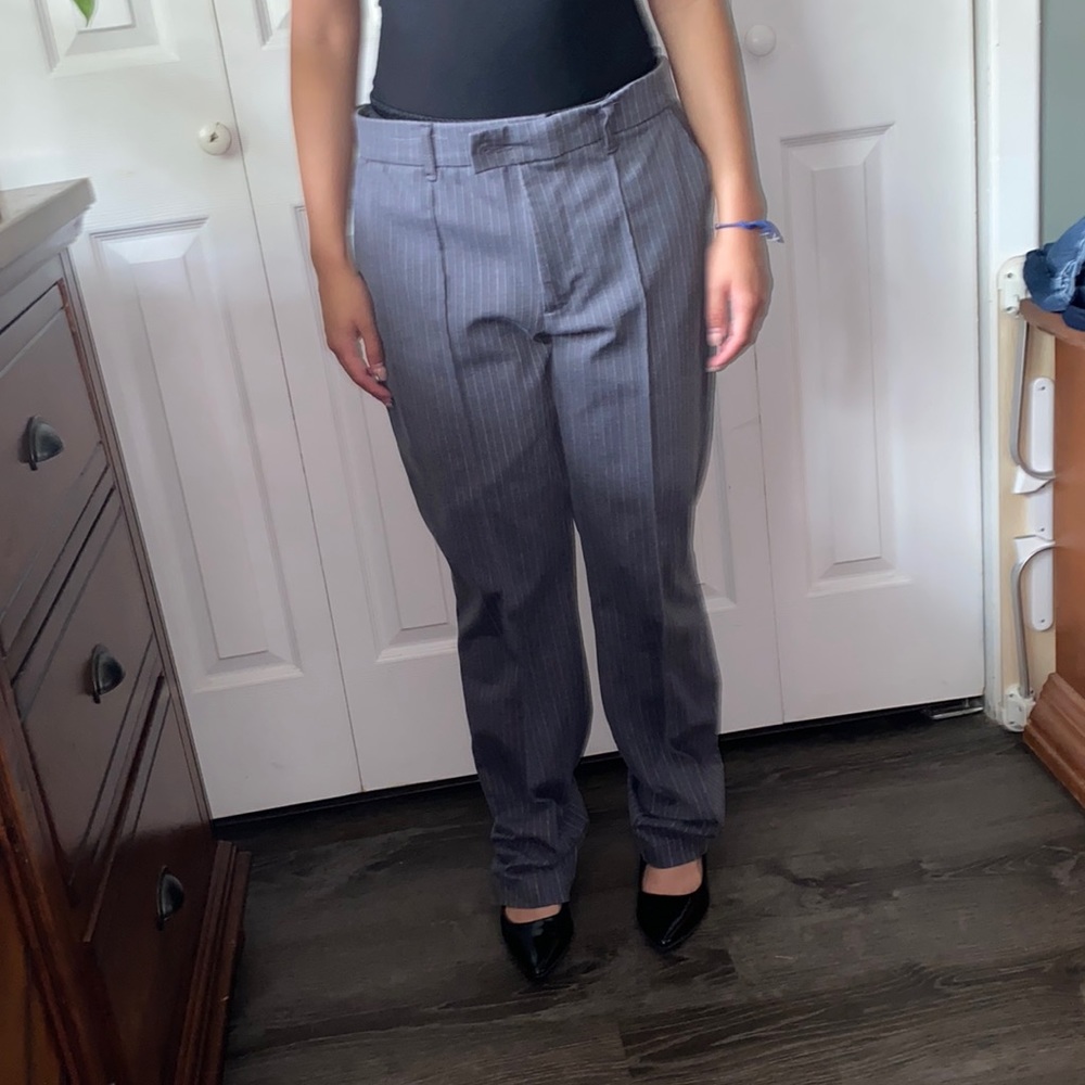 Grey White Stripped Lee Regular Straight Leg Mid Rise